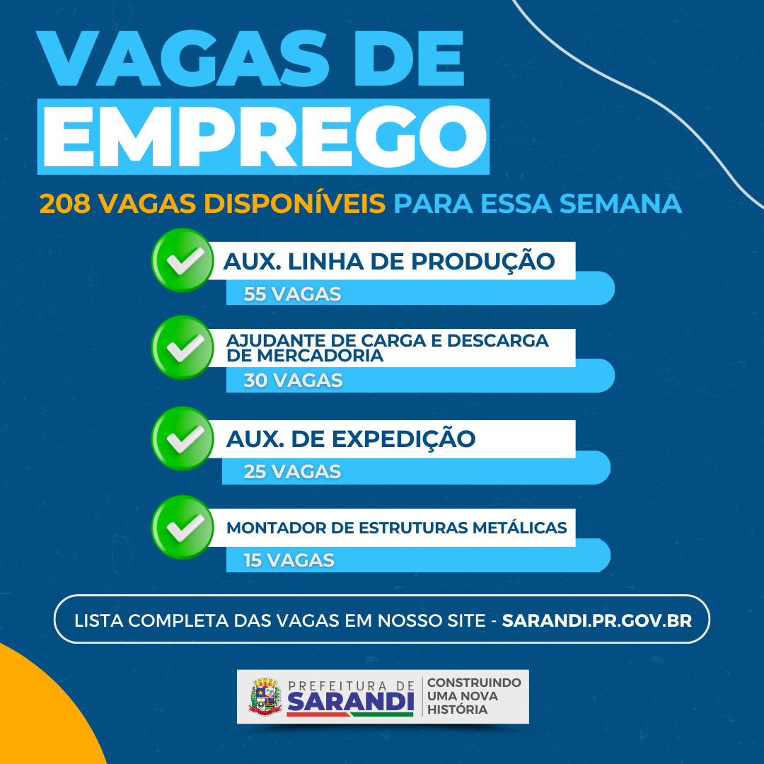 Agência do trabalhador de Sarandi inicia semana ofertando 208 vagas de emprego